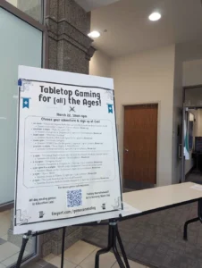 sign showing schedule for Gaming event